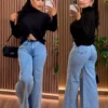 Calça Pantalona Jeans Clara Feminina