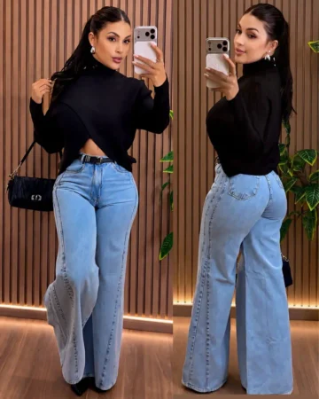 Calça Pantalona Jeans Clara Feminina