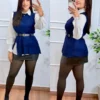 Camisa com Colete Feminino Tricô Azul Marinho