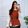 Camisa com Colete Feminino Tricô Azul Marinho