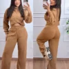 Conjunto Tricô Modal feminino marrom com gola alta e calça pantalona
