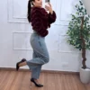 Jaqueta Peluciada Luxo feminina bordô com textura peluciada