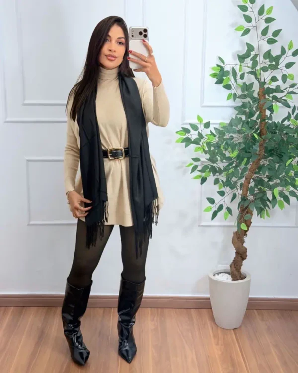 poncho-nude Poncho Tricô Gola Alta Preto