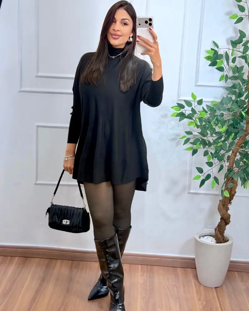 poncho-preto-1 Poncho Tricô Gola Alta Preto