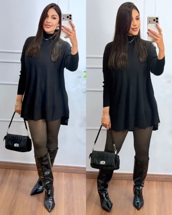poncho-preto Poncho Tricô Gola Alta Preto